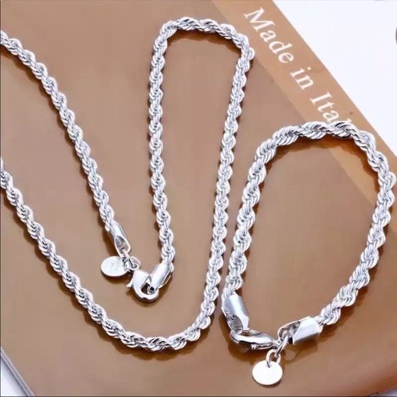 Jewelry - New Unisex 925 silver 4MM chain twisted rope necklace bracelets fashion Set